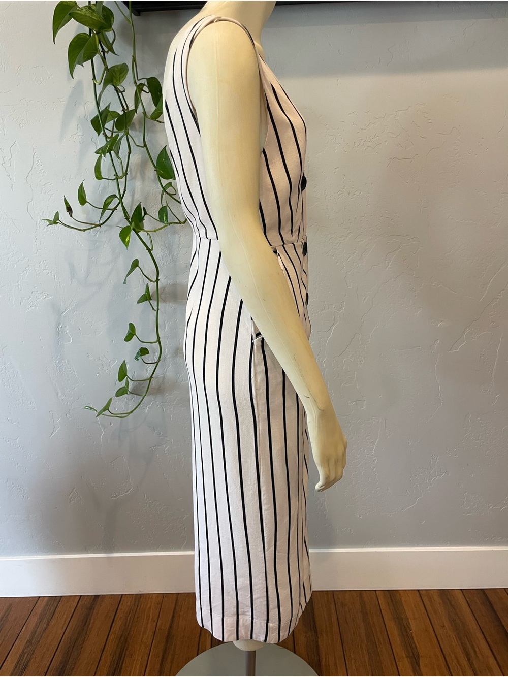 New Topshop black/white striped pinafore button up midi dress 2 - Picture 3 of 9